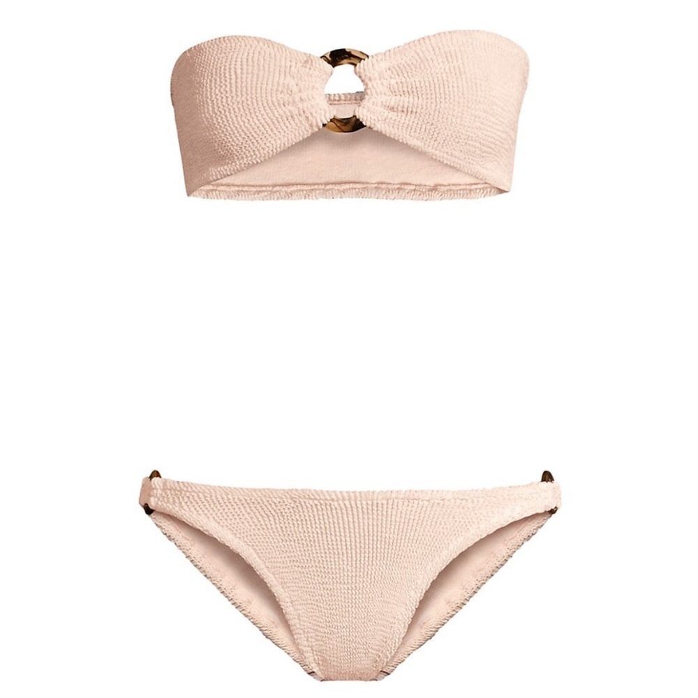 Hunza G Gloria Ring Detail Bandeau Bikini Set in Blush